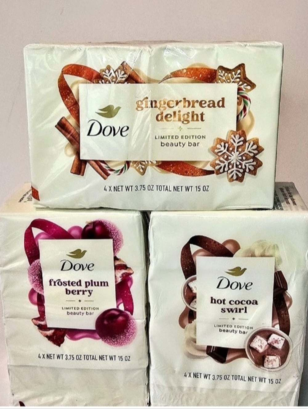Dove  Limited Edition Body Bar , Frosted Plum ,Cocoa Swirl, Gingerbread